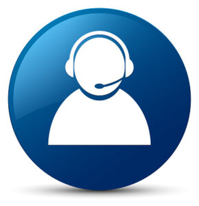 Customer care icon isolated on blue round button abstract illustration