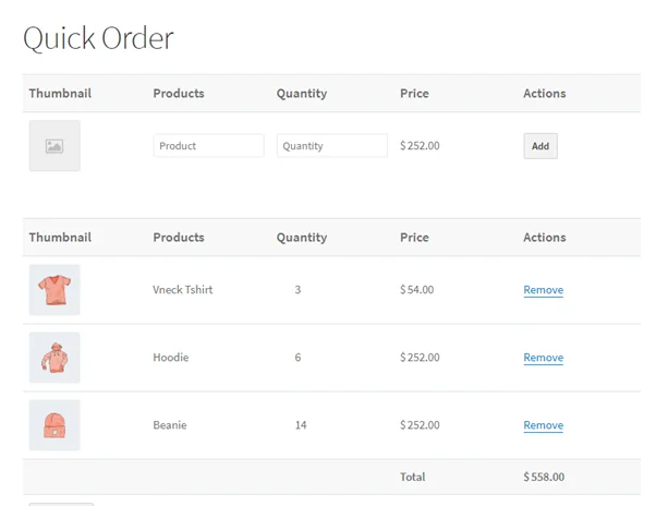 Quick Order for WooCommerce