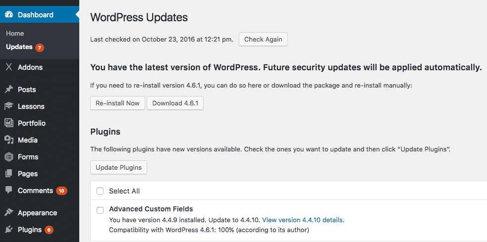 updates on wordpress