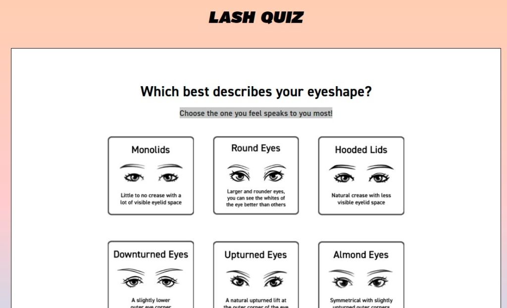 the lash finder shopping quiz by doe lashes