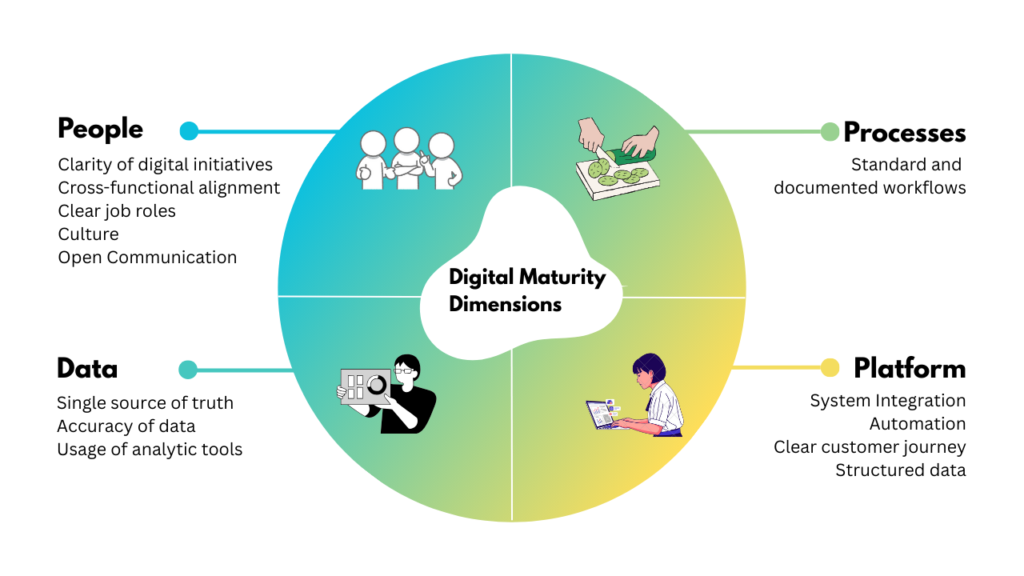 infographic showing the four dimensions in a digital maturity assessment
