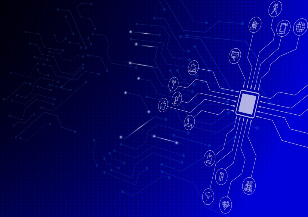 Telecom,Wireless,Circuit,Communication,Technology,Background.,Dot,Blue,Digital,Electric